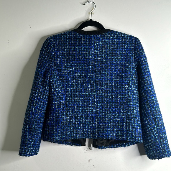 J crew tweeded lady  crop jacket size 2 blue black office career preppy classic - Picture 3 of 11